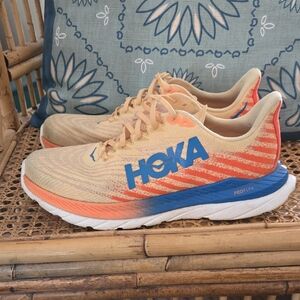 Hoka Coral and Beige Running Shoes